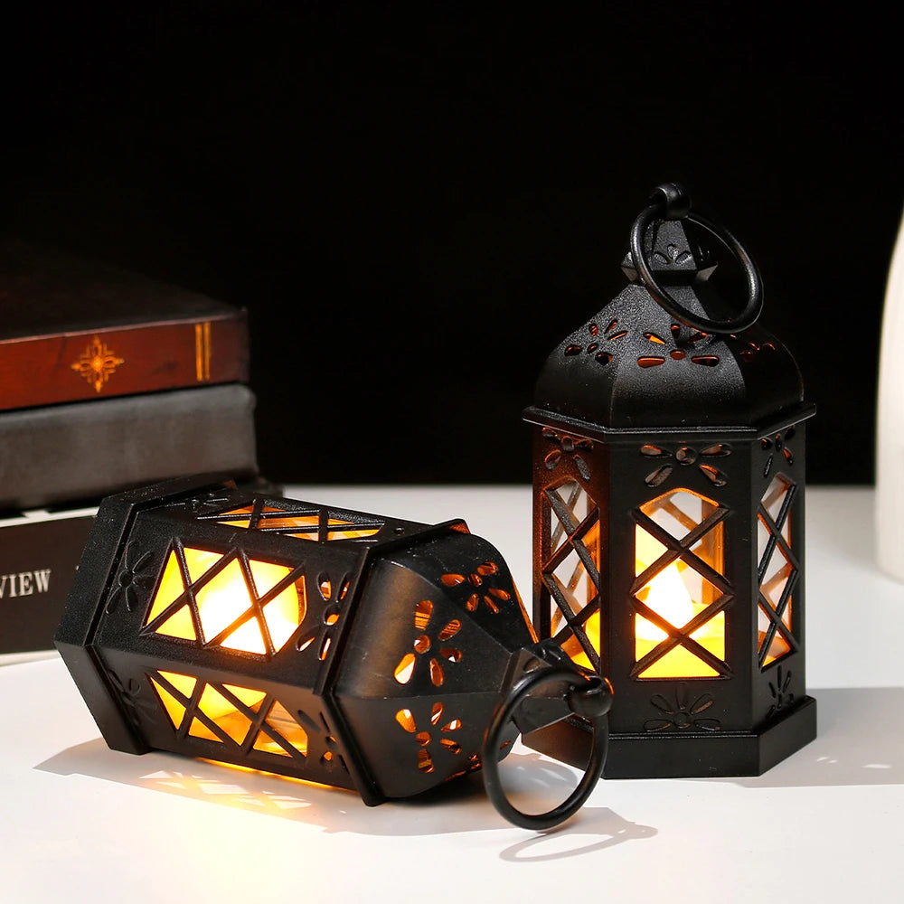 Décoration extérieure avec lanterne LED vintage noire