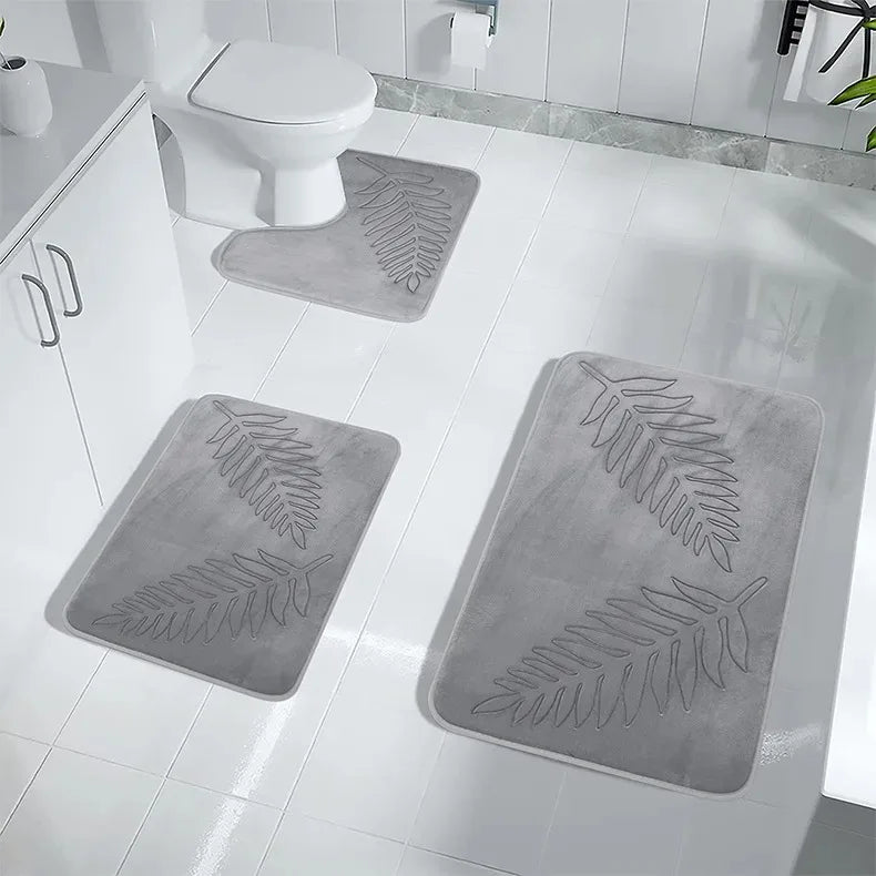tapis bain mousse mémoire forme antidérapant machine lavable doux feuilles stylisées moderne vert foncé