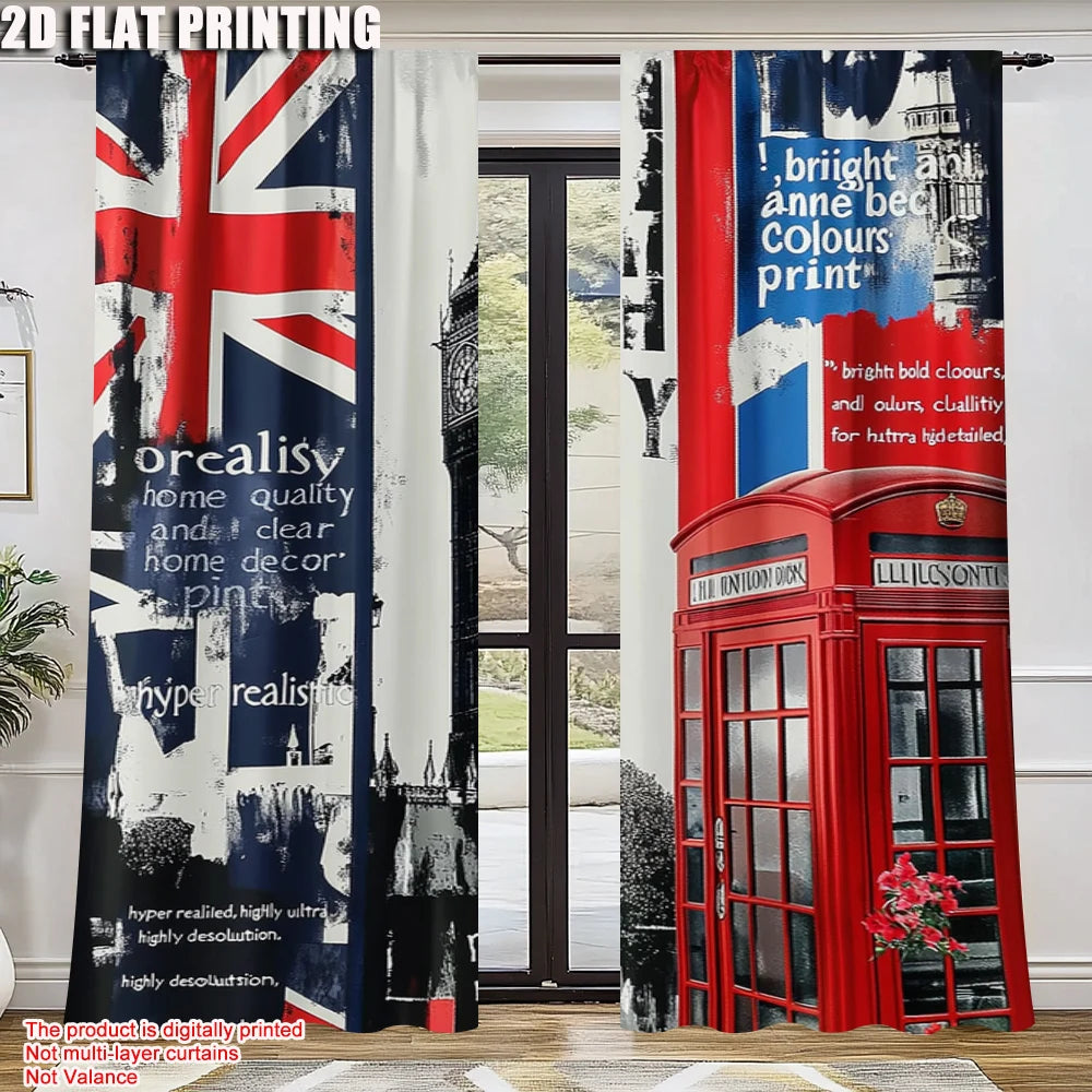 rideaux drapeaux britanniques union jack cabine téléphonique big ben deux pièces polyester moderne