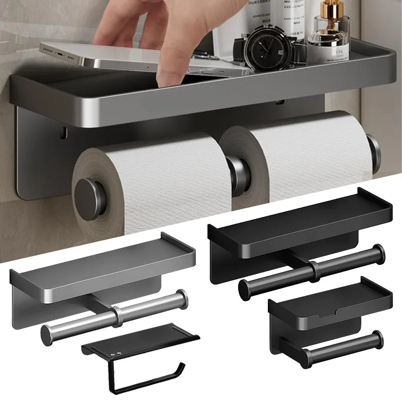 porte serviettes toilette moderne alliage d'aluminium noir fixé mur adhésif
