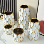 vase céramique moderne blanc or noir lignes dorées élégant décoration salon fleurs artificiellements