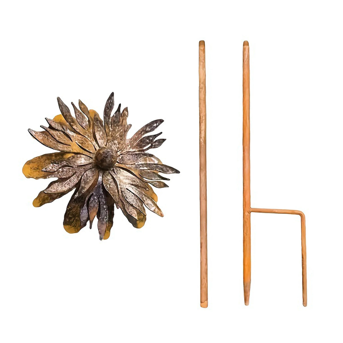 piquets decoratifs metal fleur jardin rustiques marron bronze texturés vintage exterieur porche plantables sol