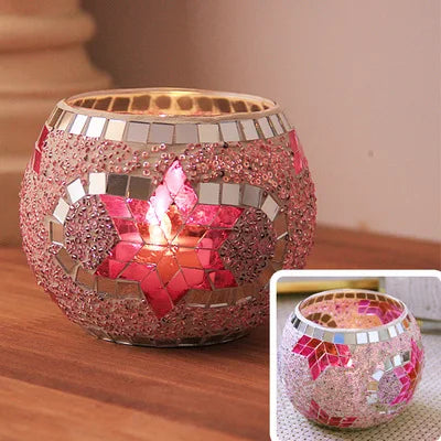 bougeoir multicolore mosaïque artisanal verre opac transparent décoration maison petite bougie chauffe plat support
