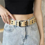 ceinture toile beige perforée boucle métallique décontracté sport outdoor unisexe