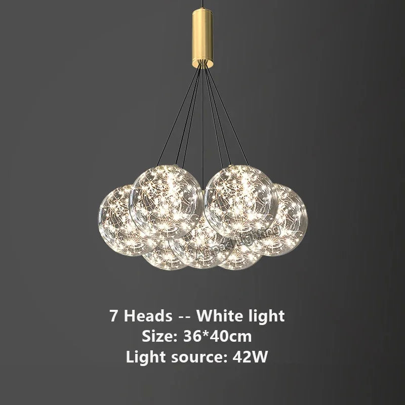 Suspension lumineuse moderne boules verre transparentes intérieur doré élégante plafonnier LED chambre restaurant