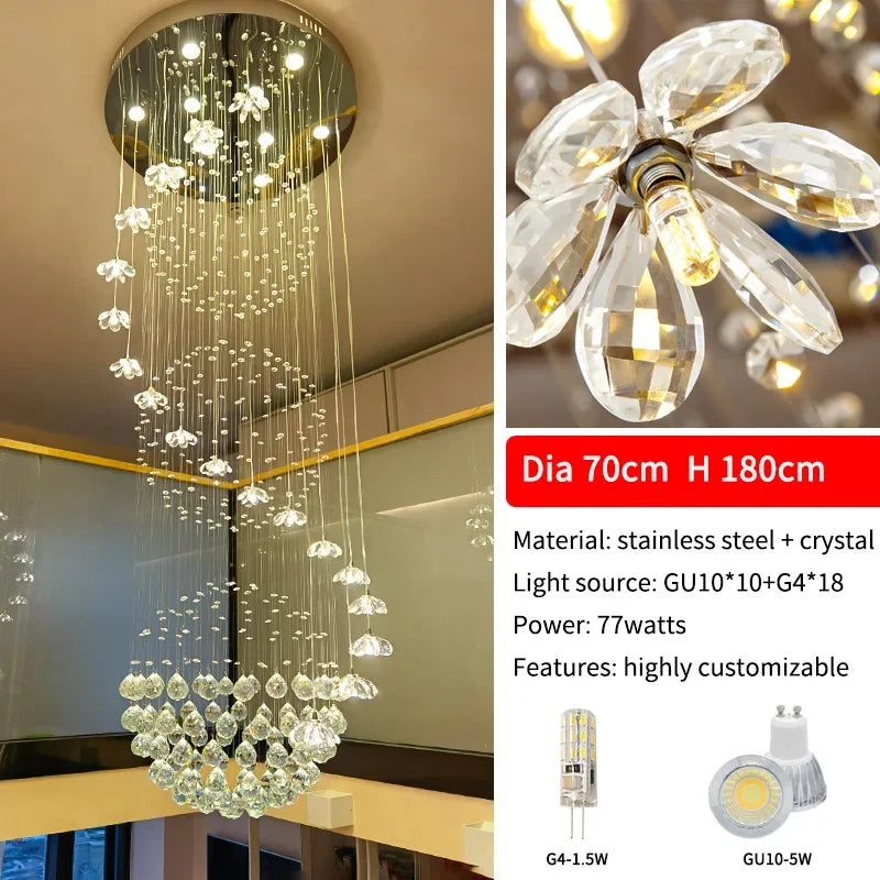 Suspension lumineuse moderne cristal transparente salon chambre étude 2000 82000 flux lumineux