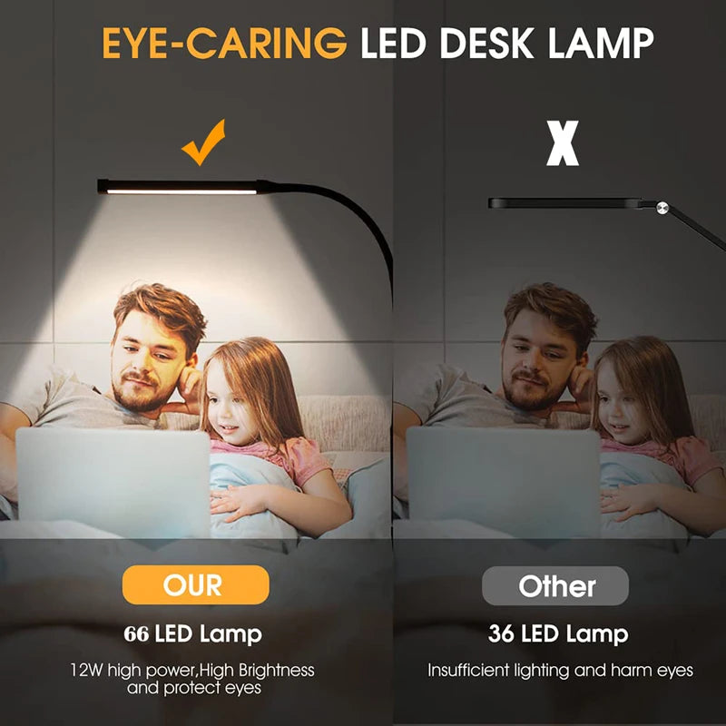 lampe led moderne clip usb noir 10 niveaux luminosité interrupteur modes abat jour aluminium