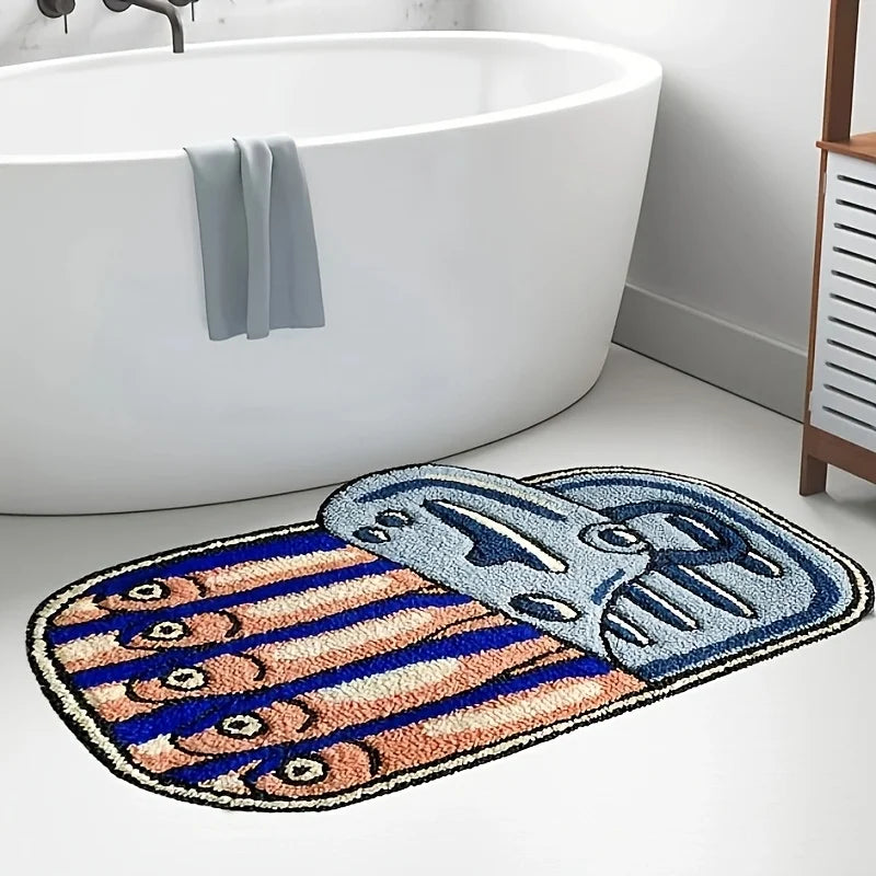 tapis créatif pop art poissons rayures horizontales rouge vert bleu blanc adultes extérieur imperméable