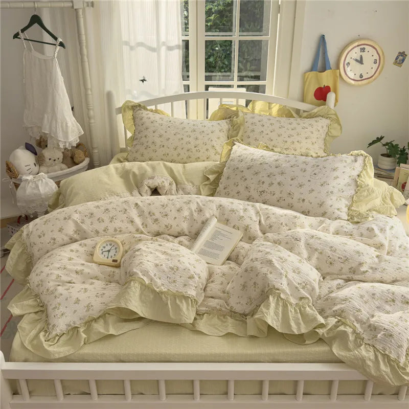 ensemble literie princesse housse couette drap taies oreiller fleurs roses romantique doux