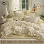 ensemble literie princesse housse couette drap taies oreiller fleurs roses romantique doux