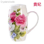 tasses thé céramique fleurs classiques poignées couvercle blanc rose vert