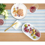 table chemin bleu blanc rayures horizontales lin moderne cuisine maison