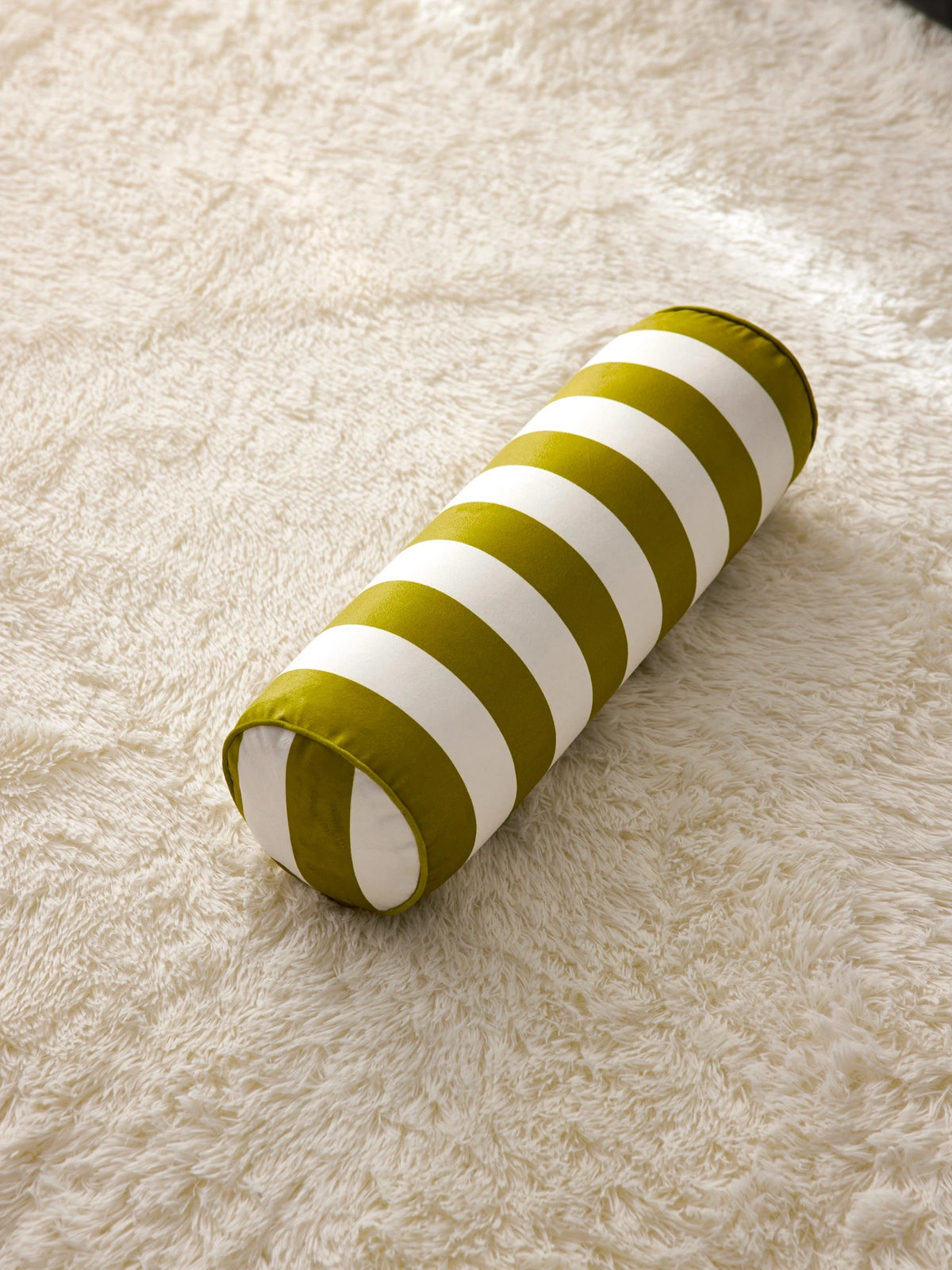 coussin rond velours rayures moderne oreiller décoration maison beige blanc orange blanc vert blanc