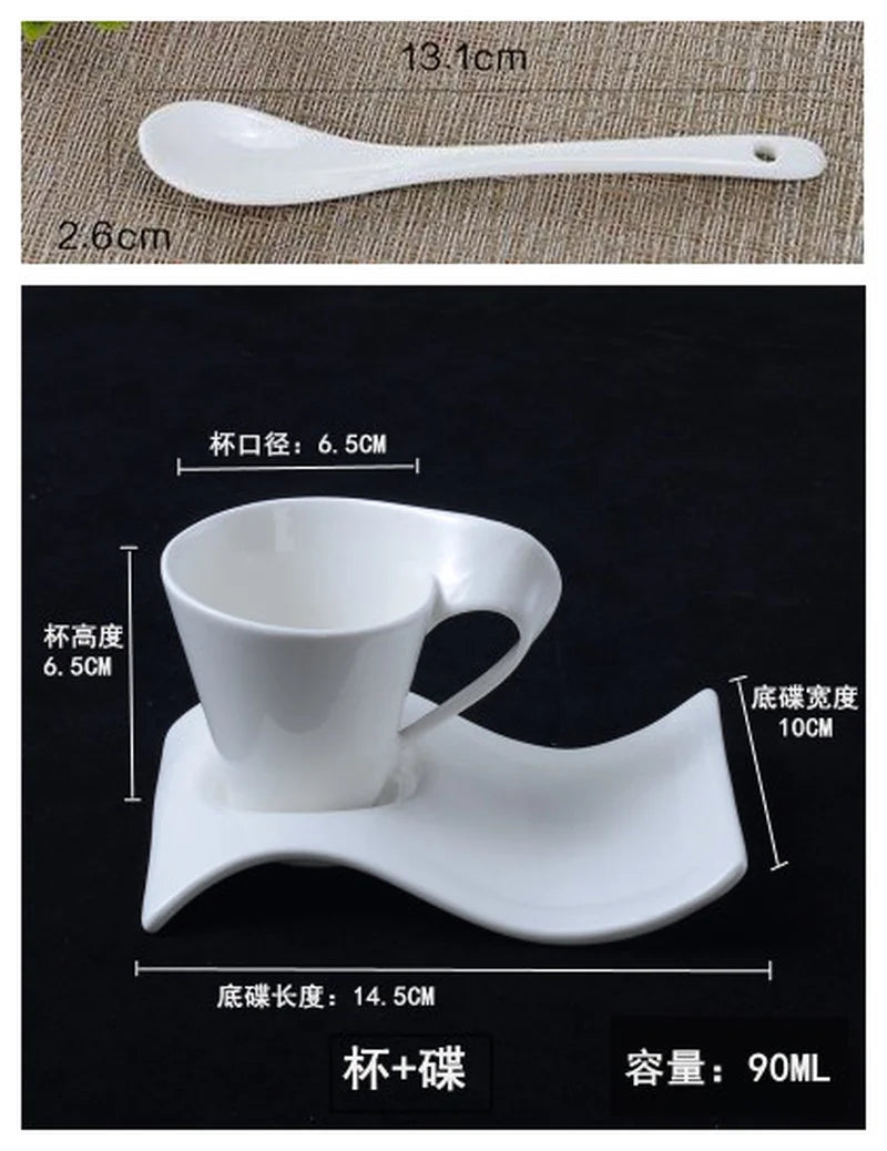 tasse blanc porcelaine moderne respectueux environnement 130ml 200ml 300ml 90ml cuillère dorée gâteau