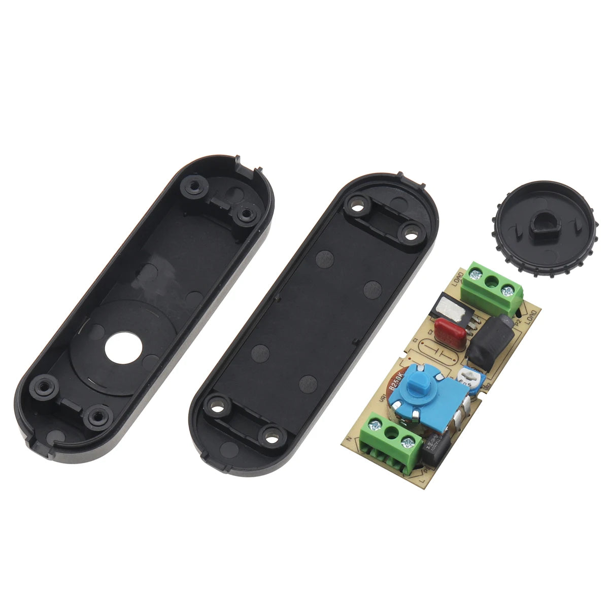 boîte rangement noire moderne plaque circuit imprimé composants électroniques fixations vis plastique