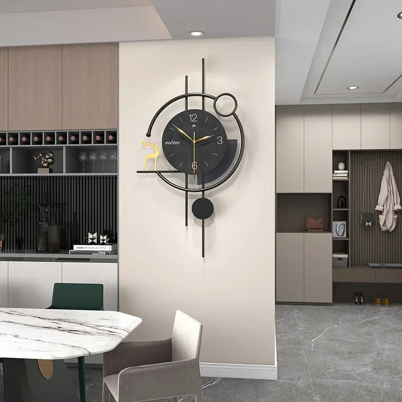 horloge murale moderne artistique abstraite salon or noir minimalisteDecoration cerf geometrique