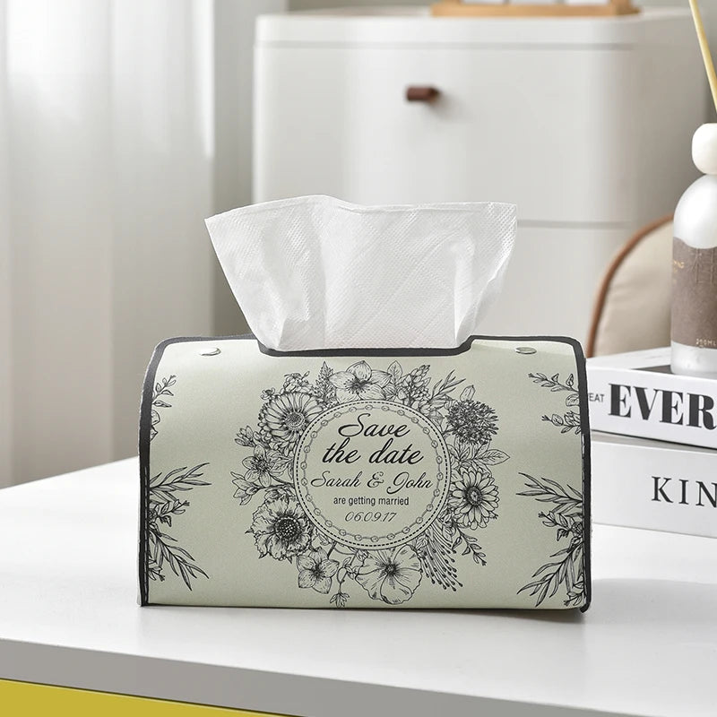 boîte mouchoirs cuir moderne beige carrés noirs serviettes visage chambre coucher