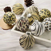 boules décoration noël léopard zèbre motif animalier tissu enveloppé 12 pièces
