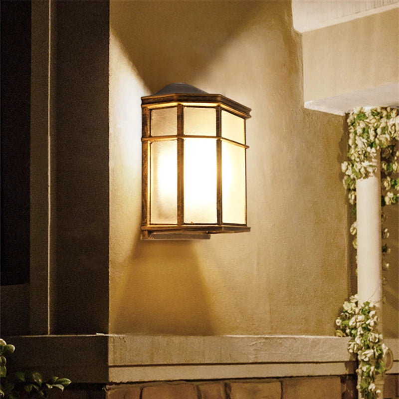 lampe murale bronze noir grille métal verre translucide vintage classiqueextérieur ip54