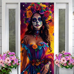 bannière festive catrina crâne fleurs dia morts couleur violette orange Jaune