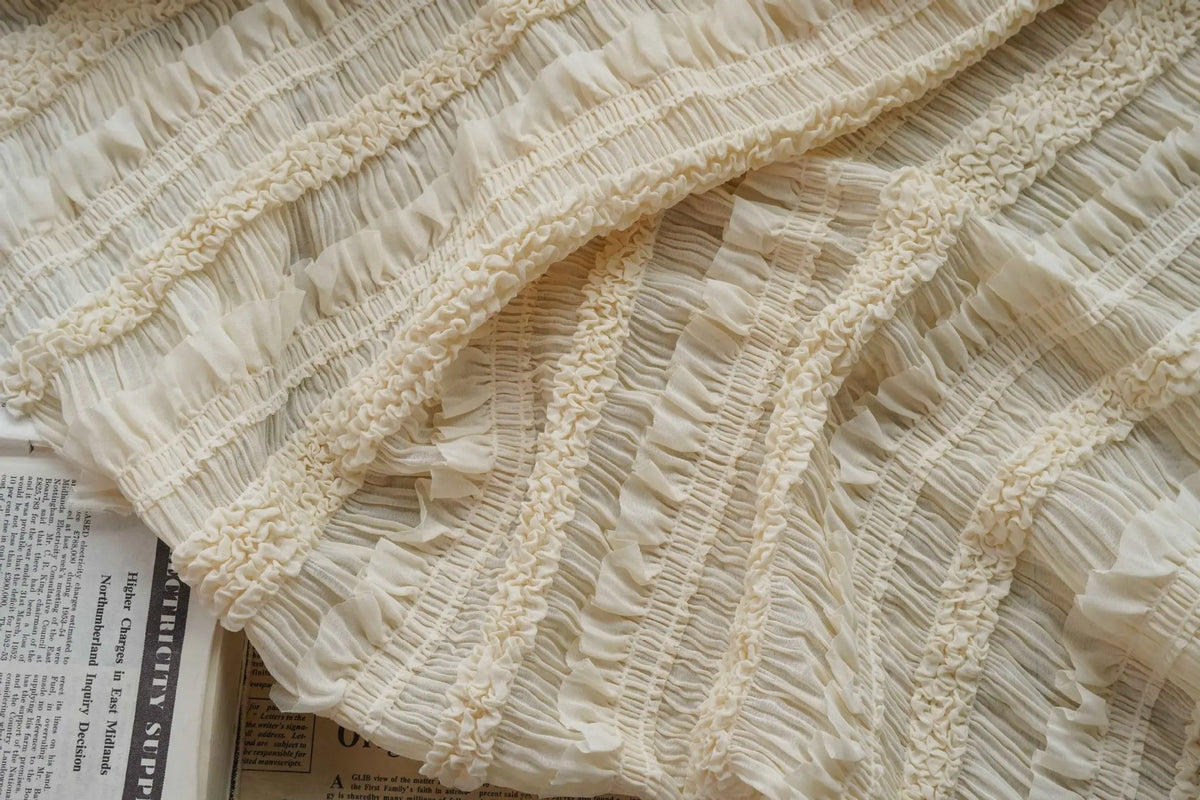 tissu mousseline rose blanc vintage romantique pli fronce dentelé occasion mariage 100 polyester