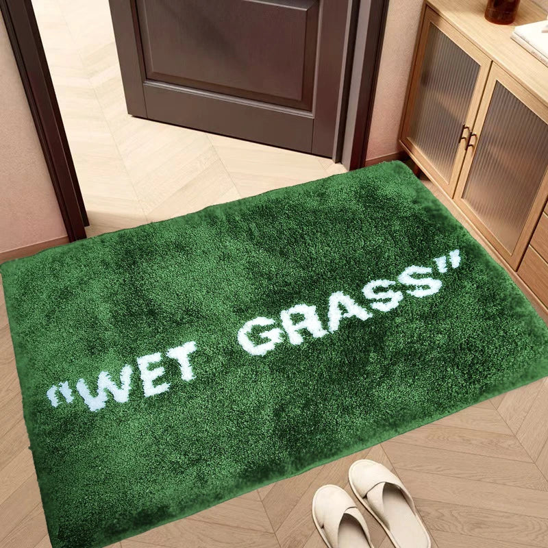 tapis vert imitation herbe lettre blanche antidérapant polyester moderne salon chambre