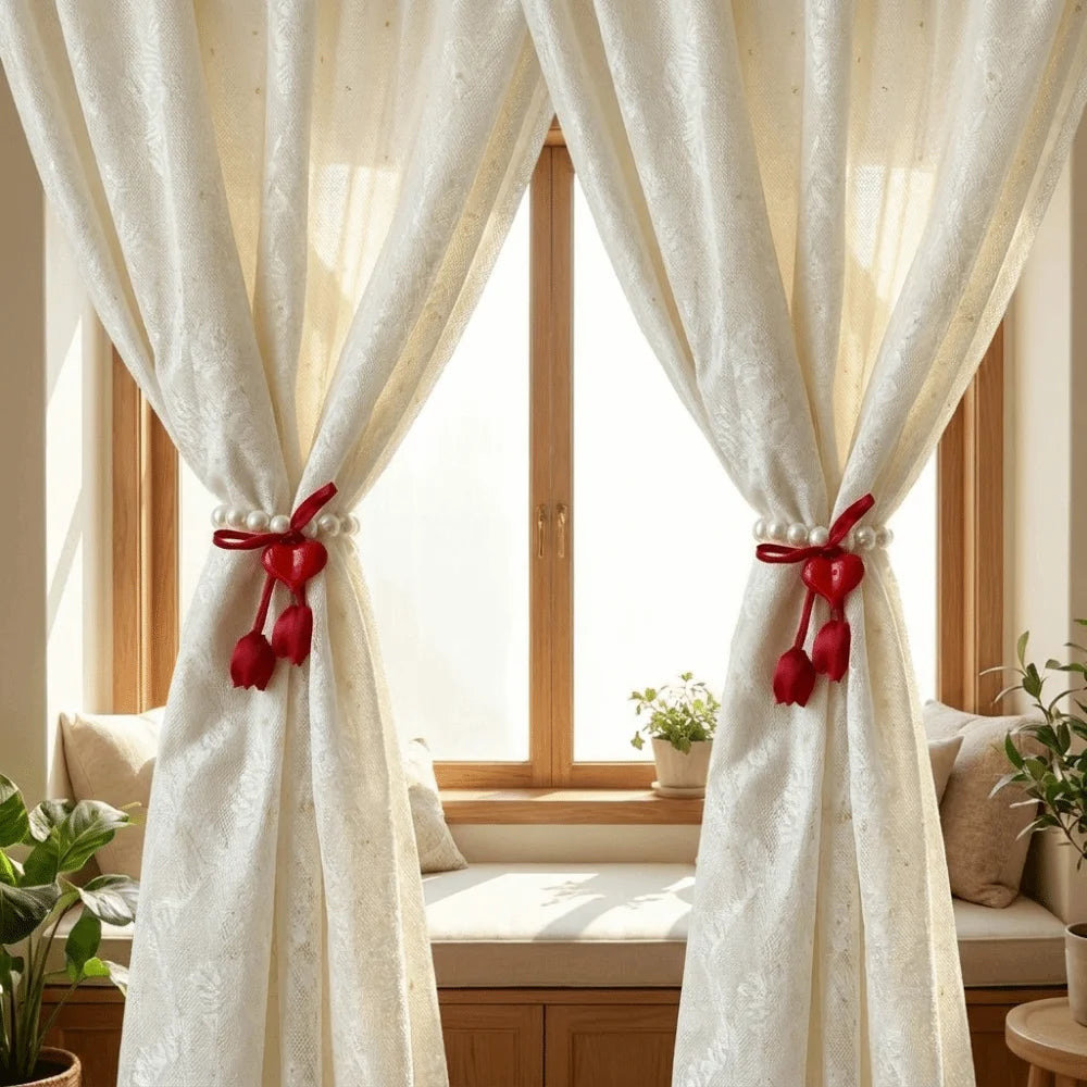 accessoire fenêtre décoration tulipes ruban blanc vert jaune rose violet bleu rouge décoratif