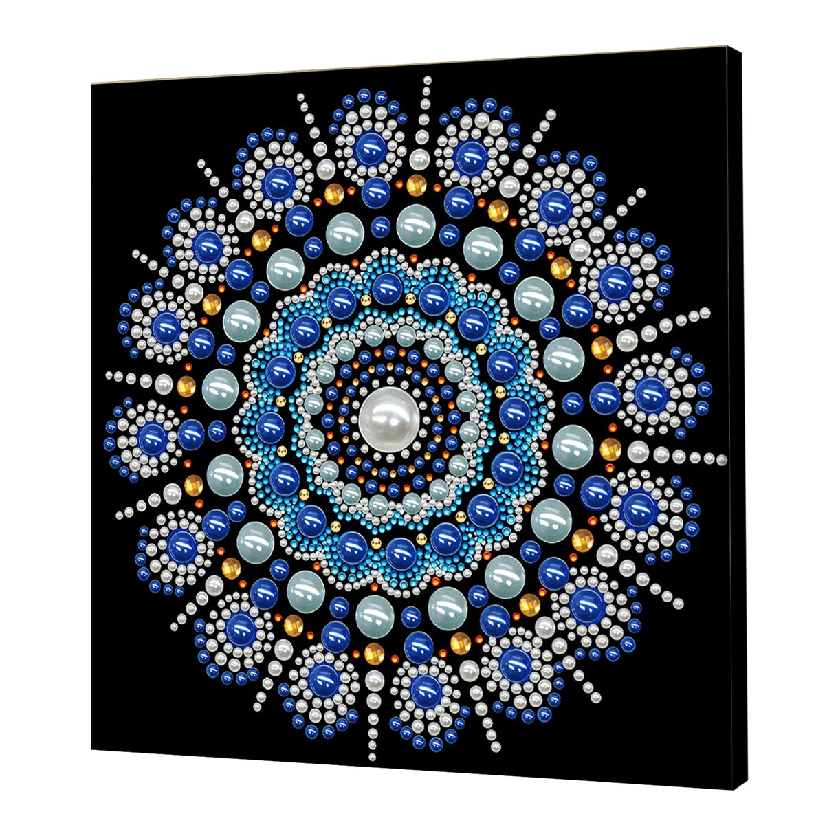 tableau décoratif mandala bleu blanc doré rose vert jaune violet orange contemporain 25x25cm