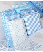 tissu coton bleu clair imprimé points rayures triangles zigzag moderne décontracté biodegradable 160cm