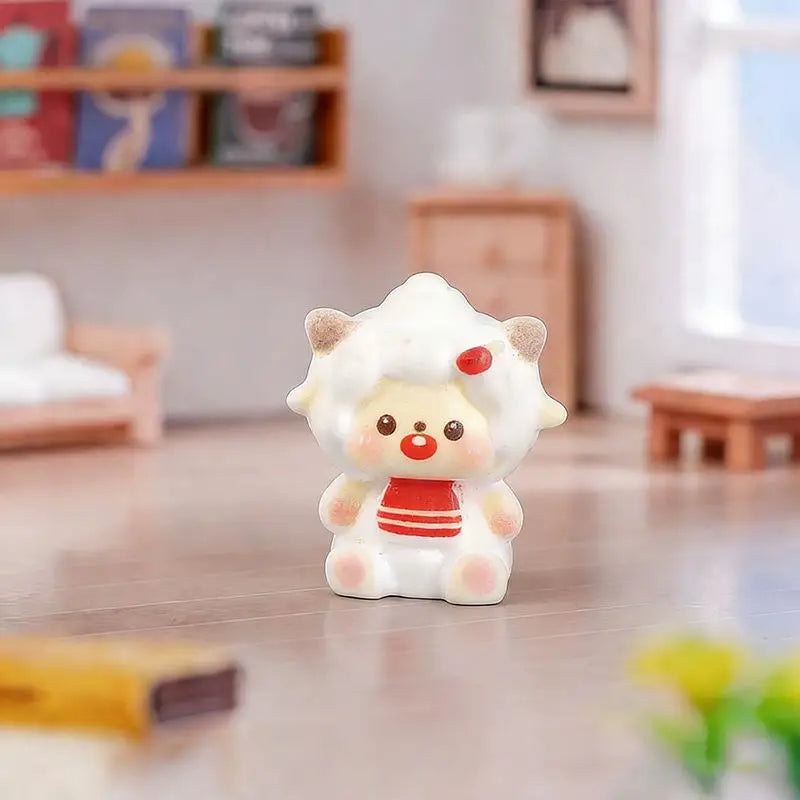 figurines mignonnes moutons résine couleurs variées visage souriant ruban cartoon