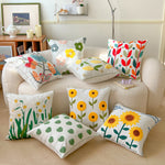 taie d'oreiller carrée fleur motif moderne polyester coton 45x45cm blanc