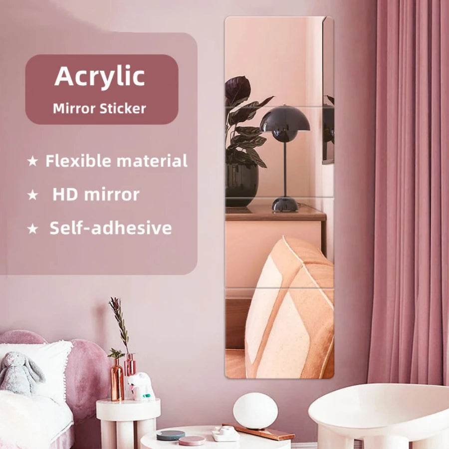 miroir autocollant transparent moderne 20cm 30cm acrylique décoration salon neutre bricolage artistique