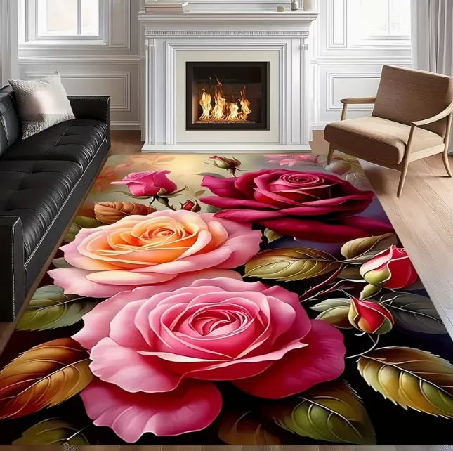 tapis fleurs roses moderne salon chambre rose rouge violet bleu blanc