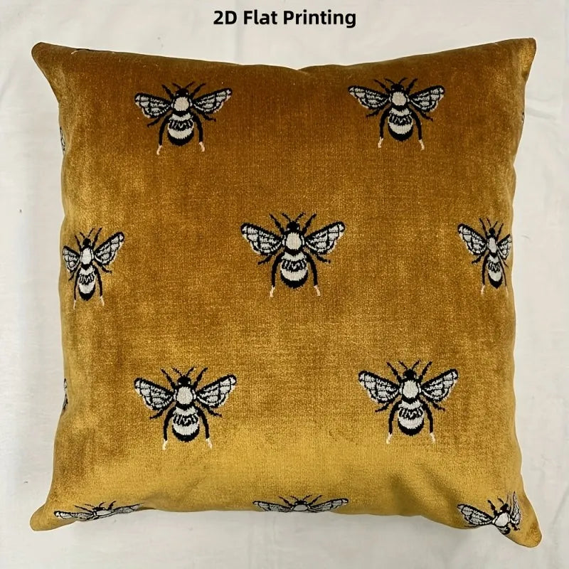 housse coussin abeilles noires velours moderne 45cm moutarde décoration intérieure nordique