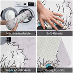 tapis feutre polyester moderne gris clair blanc bleu personnage cheveux blancs yeux bleus intérieur
