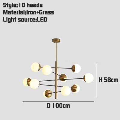 suspension lumineuse moderne sphères translucides or blanc scandinave led 10 têtes 12 têtes