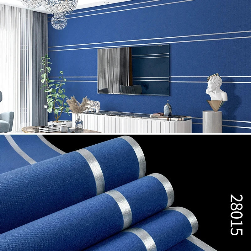 papier peint moderne rayures dorées résistant l'eau sans formaldéhyde gris bleu marron cuisine chambre