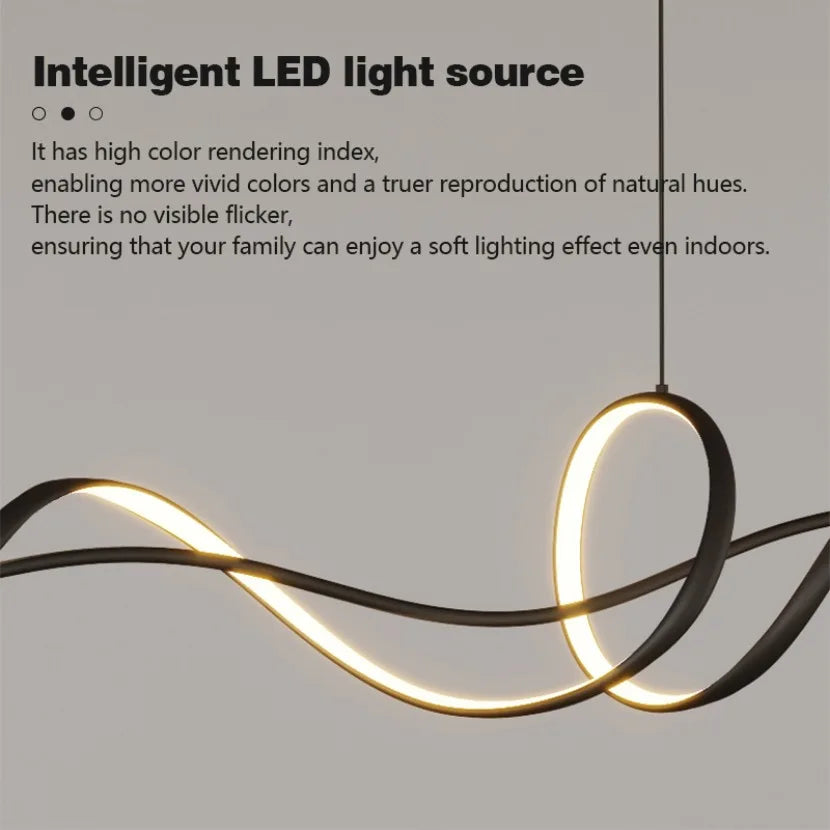 lampe suspendue moderne câble noir doré ondulé 120cm 140cm lumière froideversible