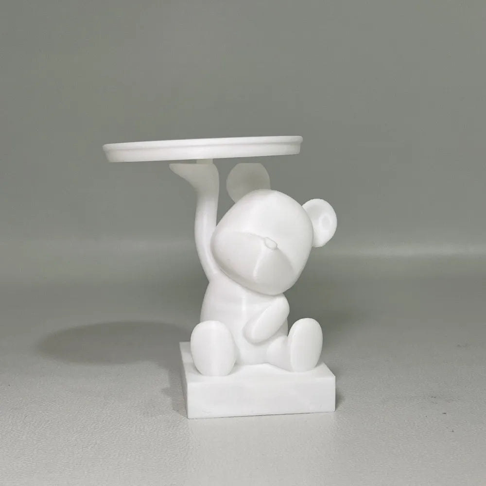 support rangement forme ours blanc noir plateau rond contemporain minimaliste
