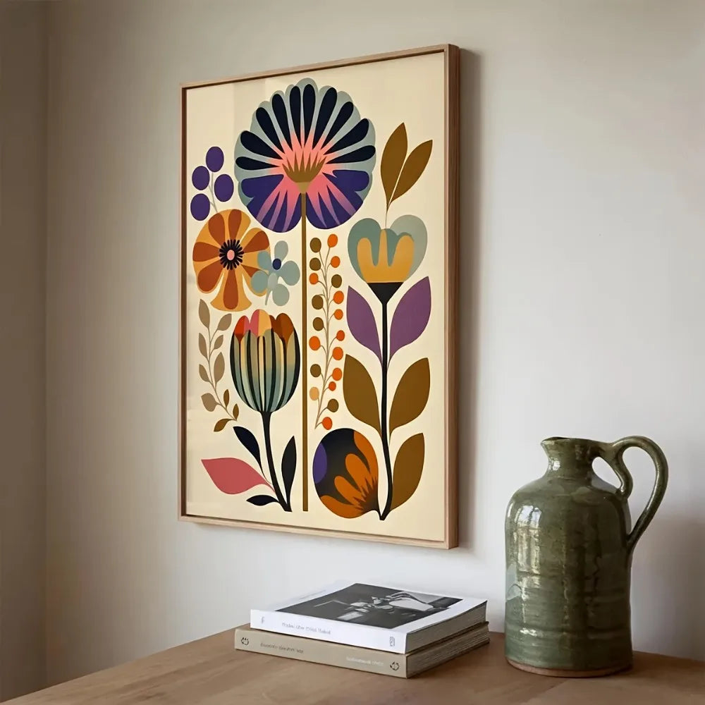 tableau abstrait floral multicolore moderne sans cadre toile rectangle vertical
