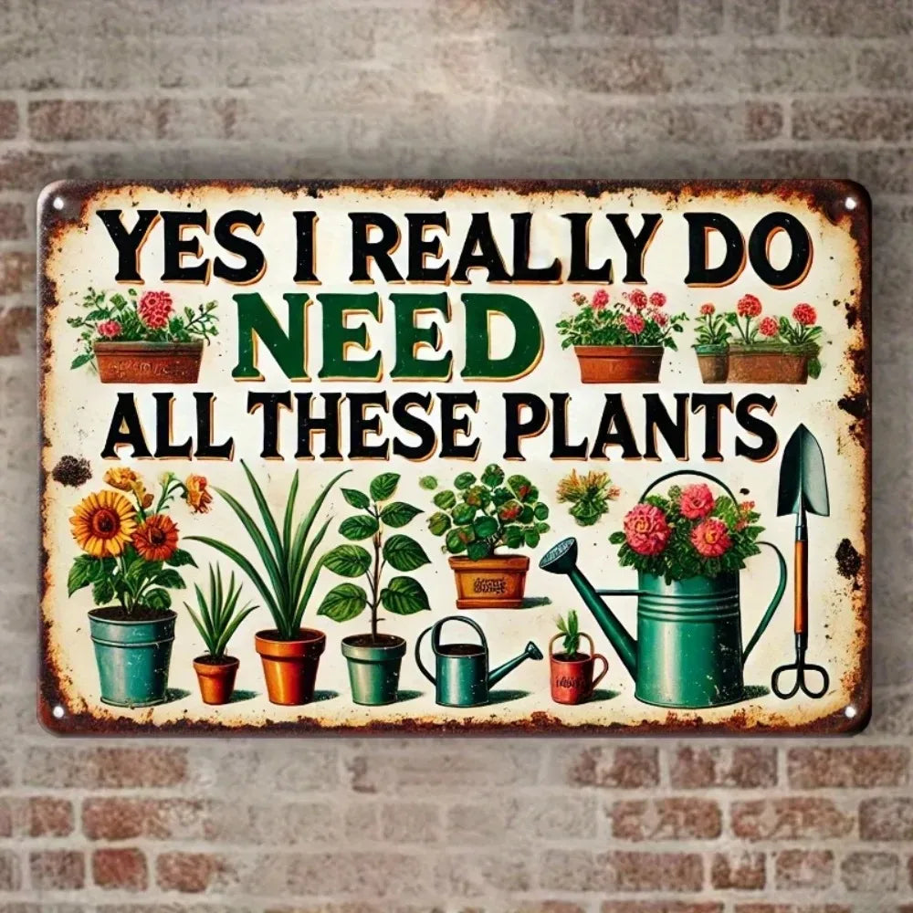 panneau decoratif metal plantes outils jardinage rustique humoristique fixation murale echangable
