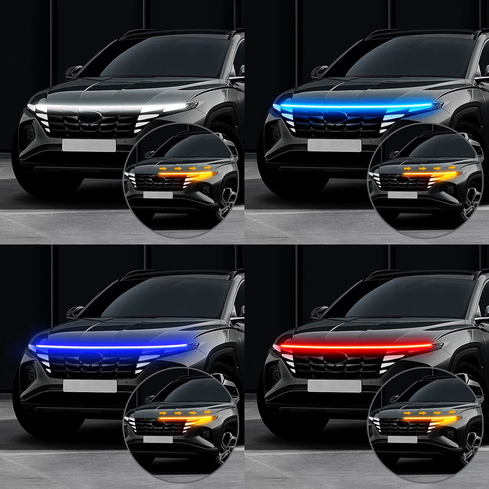 bande lumineuse led rouge blanche bleue adhésive fluo moderne signalisation capot hyundai tucson