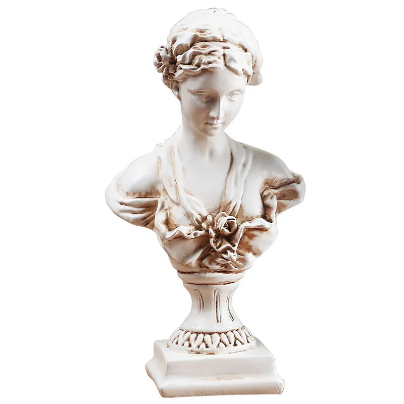 statue déesse vénus résine blanche effet vieilli relief floral base architecturale decoration intérieure antique