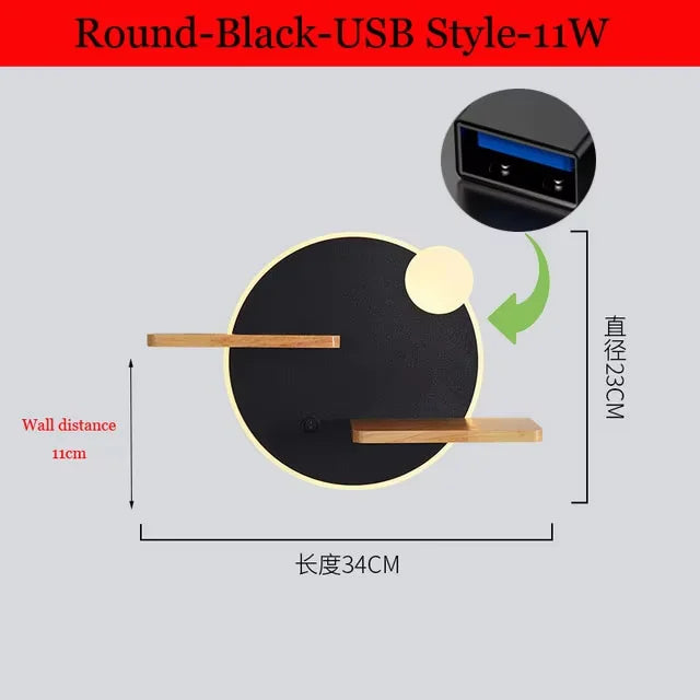 lampe murale moderne minimaliste blanc noir bois clair éclairage chambre salon led 11w warm
