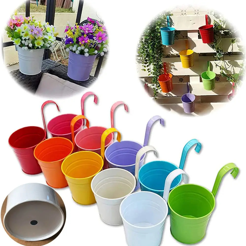 Pots suspendus modernes pot fleurs crochet métal couleurs rose rouge orange bleu vert crème