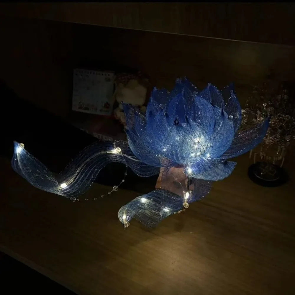décoration lotus lumineux LED bleu rose jaune scintillant transparent événementiel artisanal