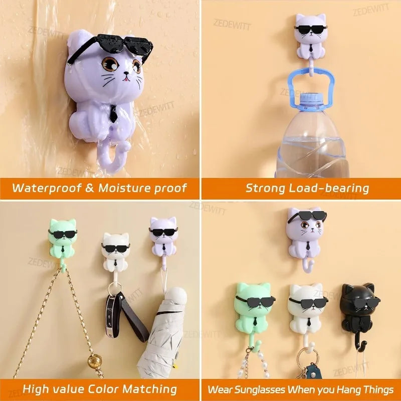 porte clés chat mignon lunettes cravate adhésif blanc noir vert pâle moderne imperméable résistant