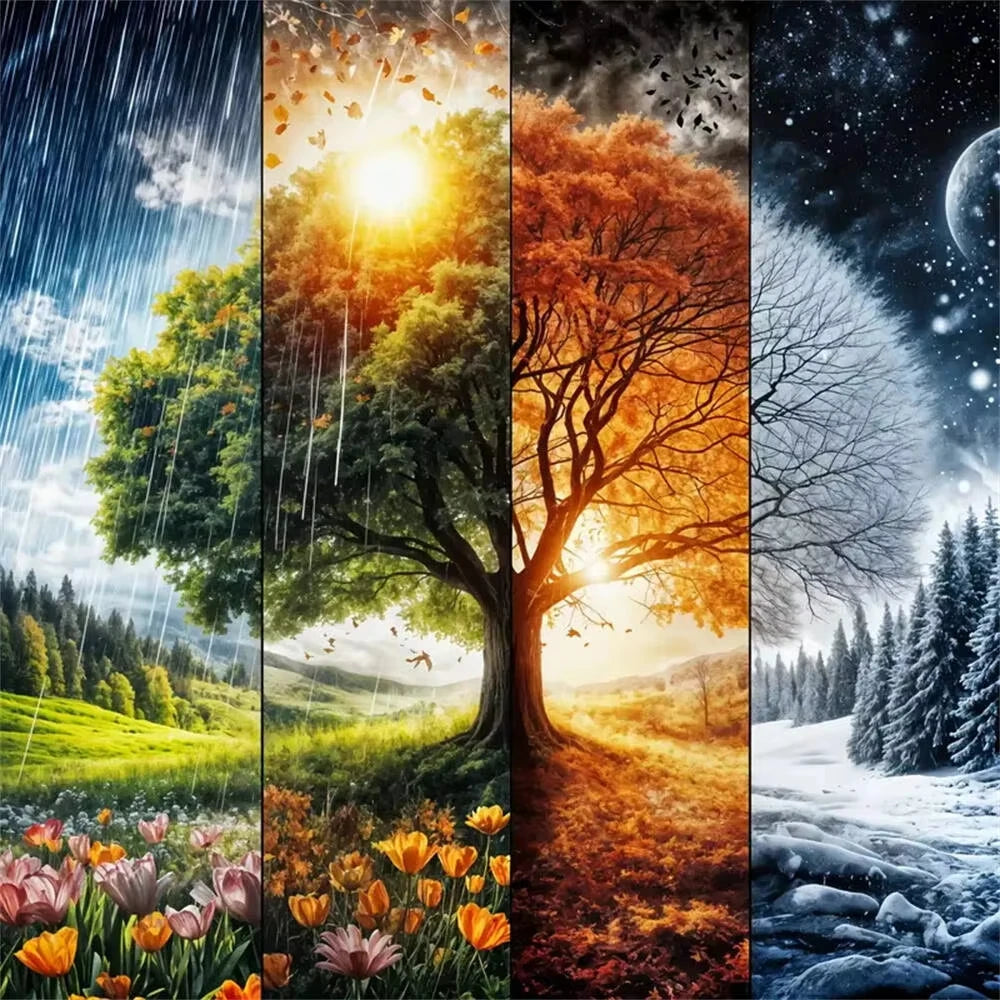 peinture l'huile toile paysage arbres saisons décoration salon artisanal main