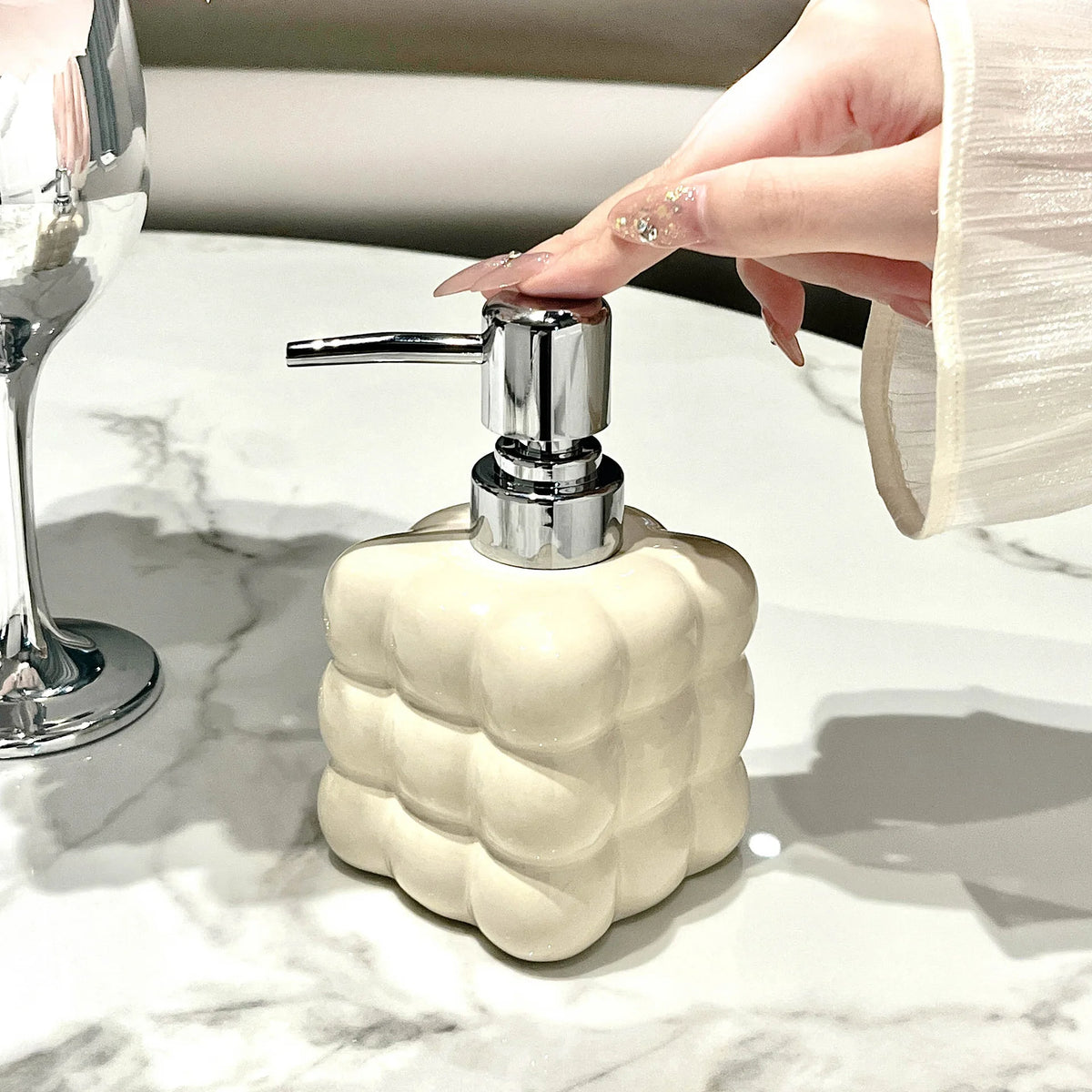 distributeur savon liquide argenté moderne maison 350ml 450ml rechargeable pompes