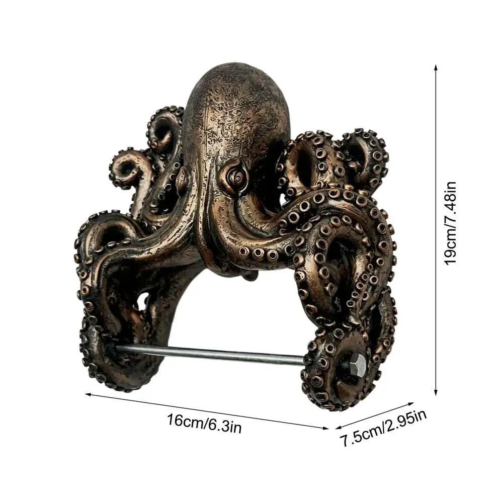 porte rouleau papier toilette forme poulpe sculpture détaillée nautique décoration salle bain bronze foncé